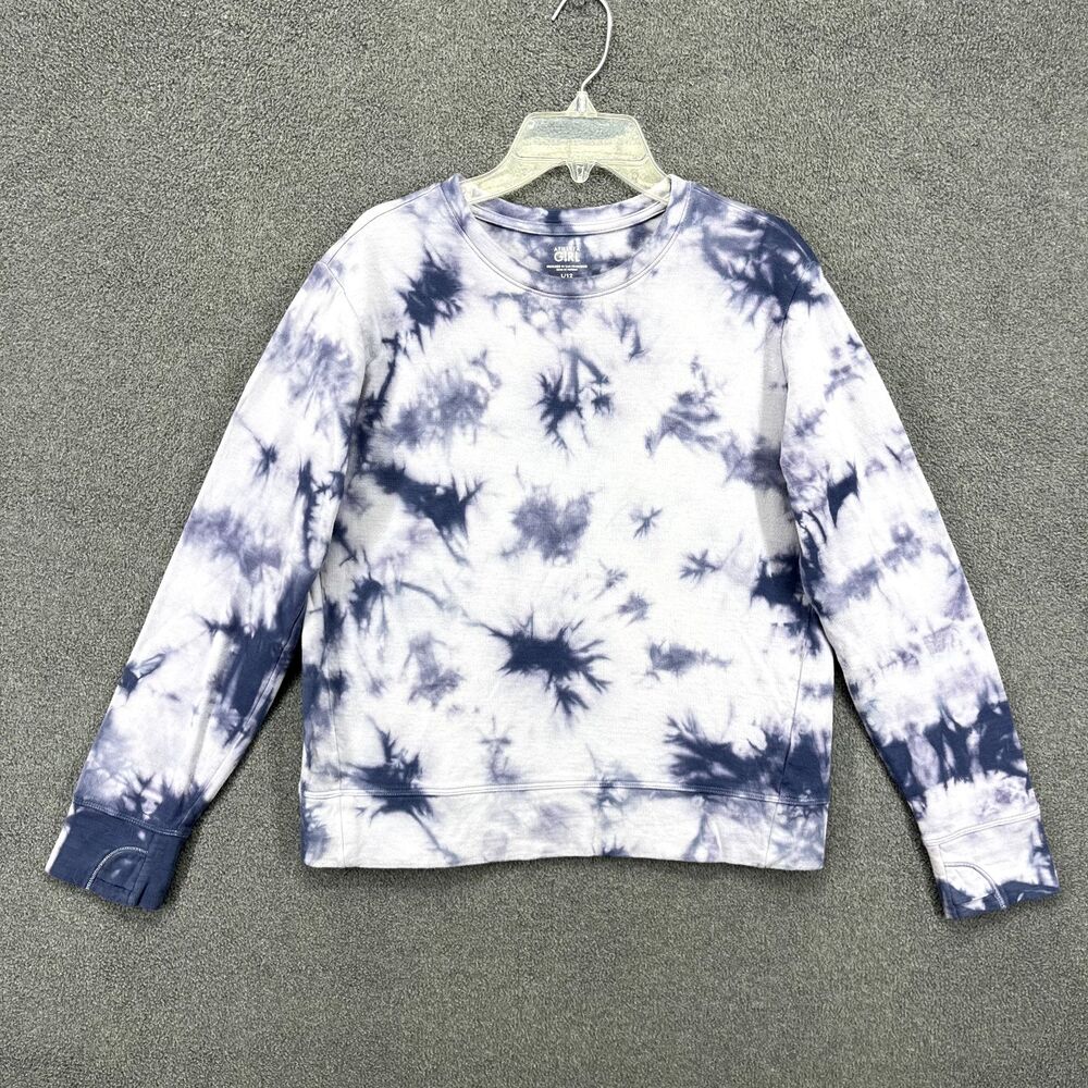 Athleta Girl Sweatshirt Large 12 Blue Purple Tie Dye Beachy Crew Neck Cotton